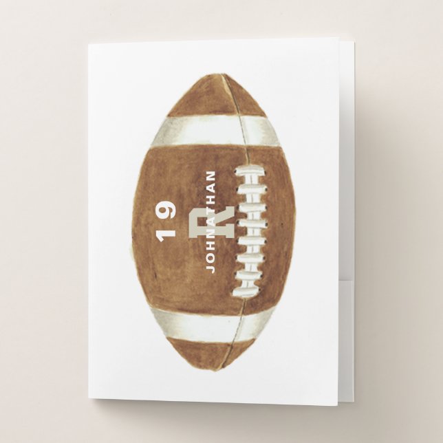 Football Custom Name Number & Monogram  Pocket Folder (Front)