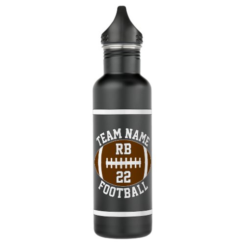 Football Custom Team Name and Player Number Black Stainless Steel Water Bottle