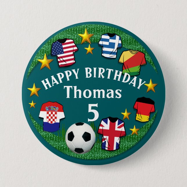 Football Custom Text Birthday Name Age 3 Cm Round  Button (Front)