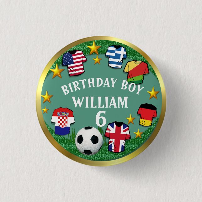 Football Custom Text Birthday Name Age Button (Front)