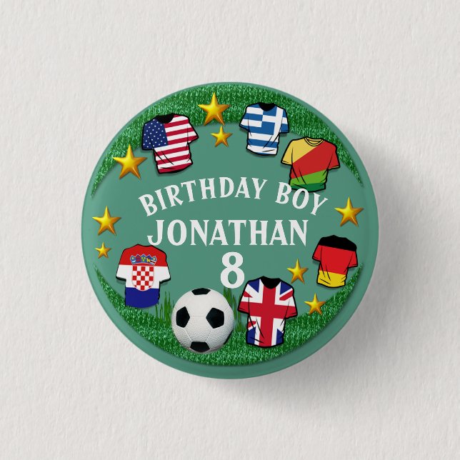 Football Custom Text Birthday Name Age Button (Front)
