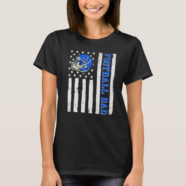 Football Dad American USA Flag Proud Dad Of Baller T-Shirt (Front)