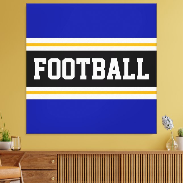 FOOTBALL Deep Blue Black White Orange Stripes Canvas Print (Insitu(LivingRoom))