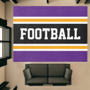 FOOTBALL Deep Purple Black Orange Racing Stripes Rug