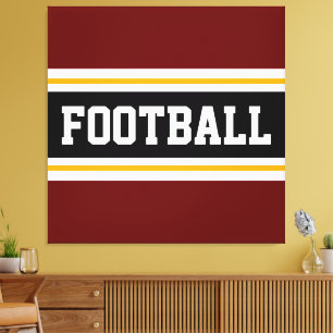 FOOTBALL Deep Red Black White Orange Stripes Canvas Print
