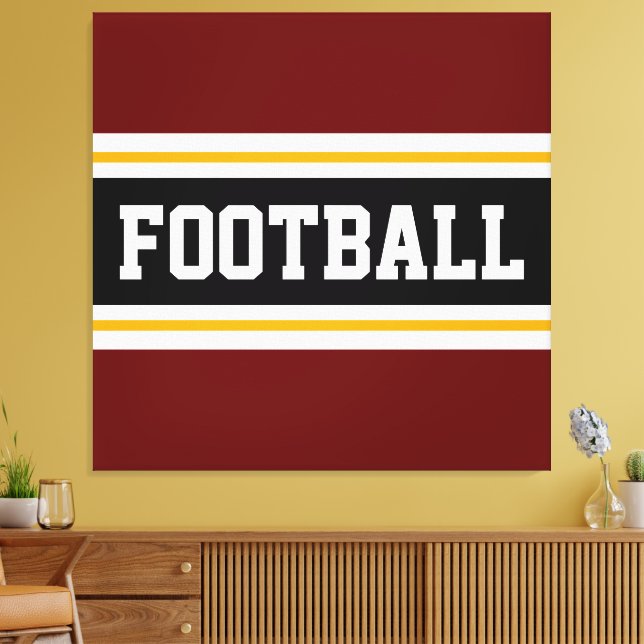 FOOTBALL Deep Red Black White Orange Stripes Canvas Print (Insitu(LivingRoom))