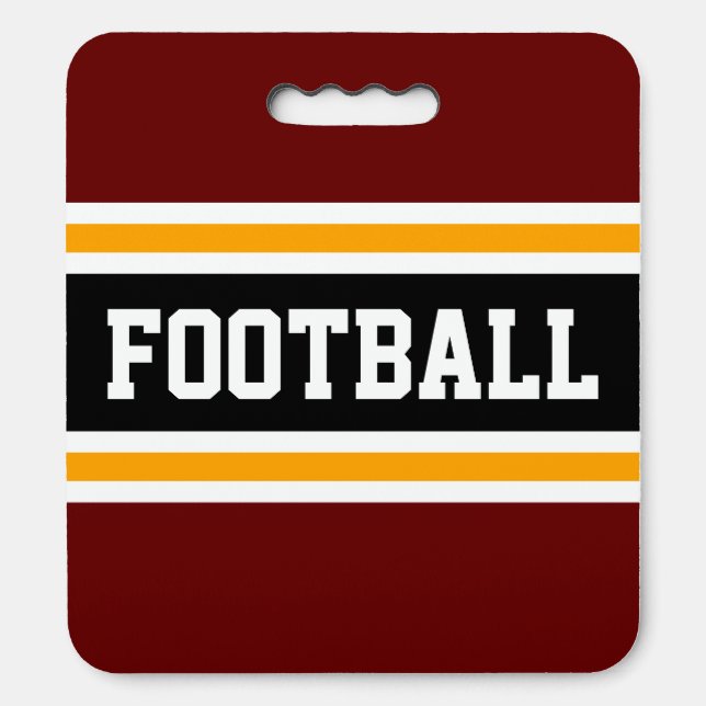 FOOTBALL Deep Red Black Yellow White Stripes Seat Cushion (Front Vertical)