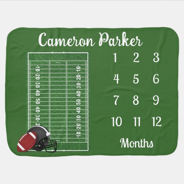 Football Design Monthly Milestone Baby Blanket (Horizontal)