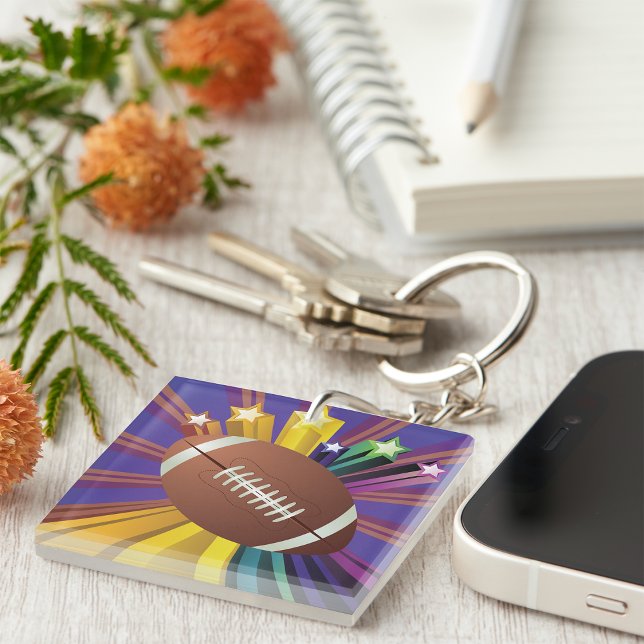 Football Design with Stars Vibrant Sports Fan Art  Keychain (Creator Uploaded)