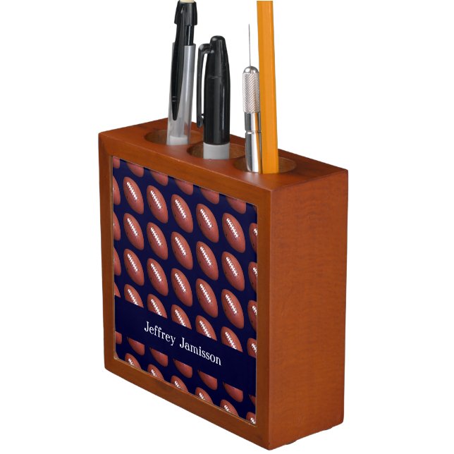 Football Desk Organizer, Blue, Personalized Pencil/Pen Holder (In Situ)