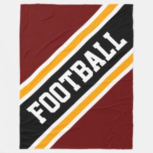 FOOTBALL Diagonal Bold Red Black Orange Stripes Fleece Blanket