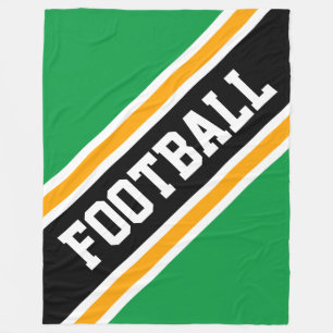 FOOTBALL Diagonal Green Black Orange Stripes Fleece Blanket