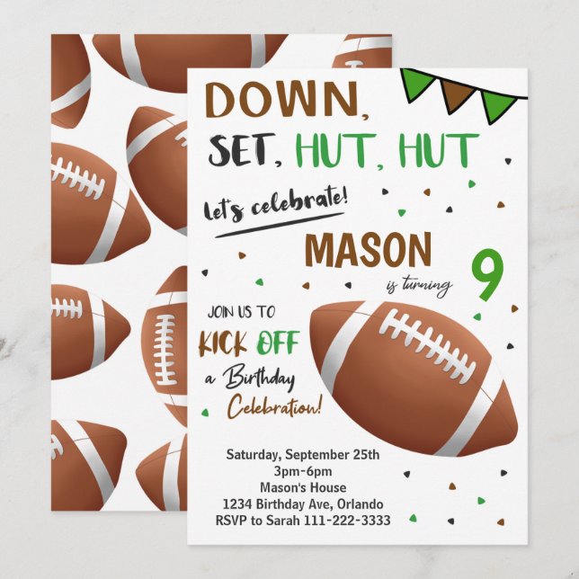 Football Down Set Hut Birthday Invitation (Front/Back)