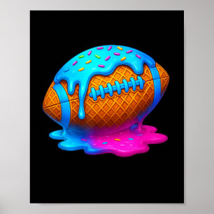 Football Drip Ice Cream Dripping Boys Waffle Cone Poster