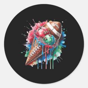 Football Drip Ice Cream Watercolor Cone With Sprin Classic Round Sticker