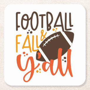 Football Fall & Y'all Square Paper Coaster