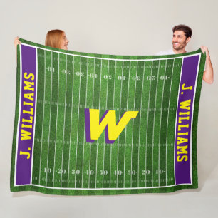 Football Fan Custom Name and Colors Purple Fleece Blanket