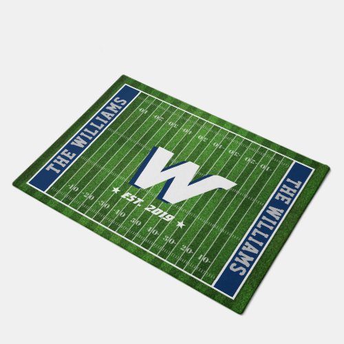 Football Fan Family Monogram Custom Colors GreyBl Doormat