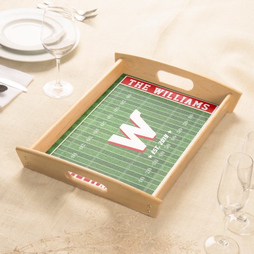 Football Fan Family Monogram Custom Colors Red Serving Tray