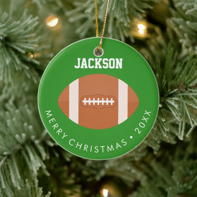 Football Fan Kids Custom Photo Christmas Ceramic Ornament (Tree)