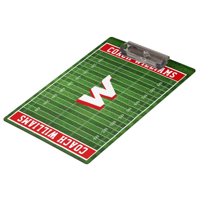 Football Fan Monogram Custom Colors RED Clipboard (Angled)