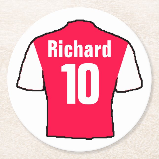 Football Fan Shirt to Personalise. Round Paper Coaster (Front)