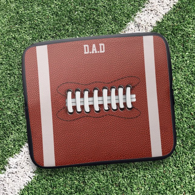 Football Fan Sporty Monogram Laptop Sleeve (Add your initials to this American football ball inspired laptop sleeve)