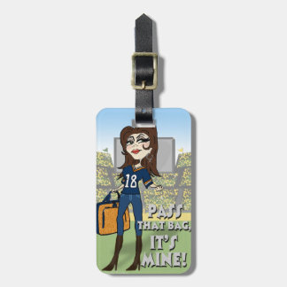 Football fanatic luggage tag - brunette