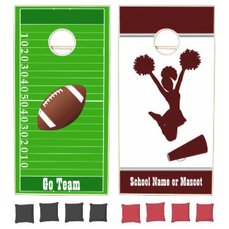 Football Field and Maroon Cheering Cornhole Set