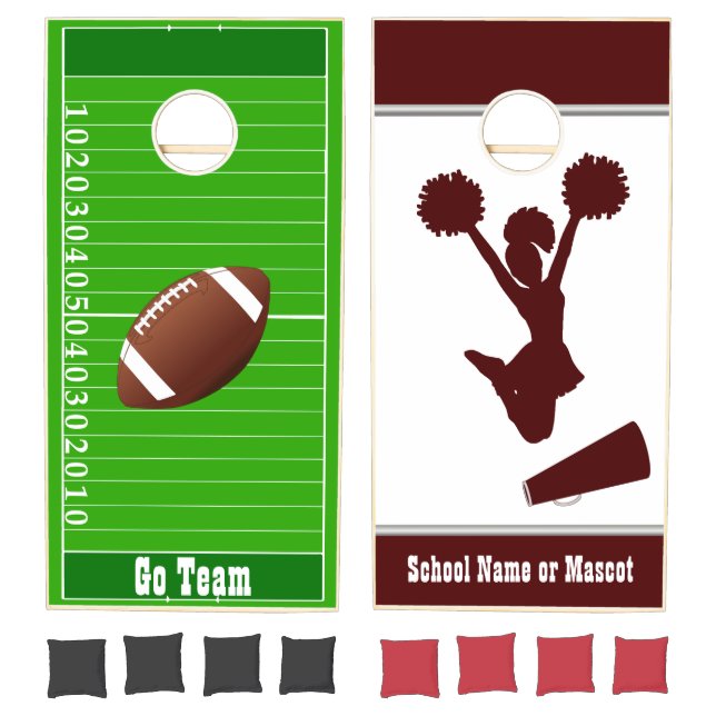 Football Field and Maroon Cheering Cornhole Set (Set)