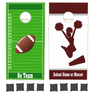 Football Field and Maroon Cheering Cornhole Set