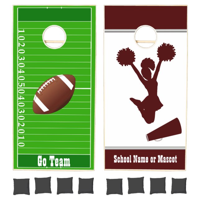 Football Field and Maroon Cheering Cornhole Set (Set)