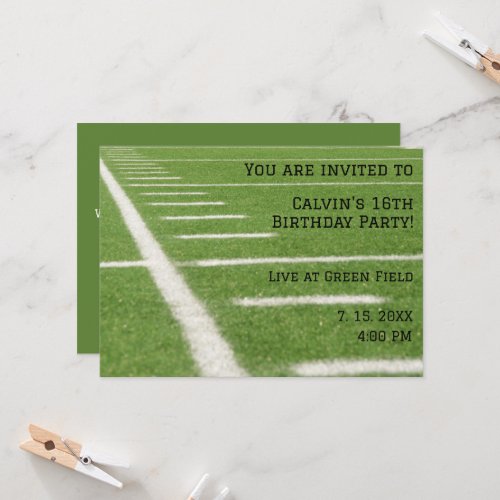 Football field birthday party invitation 