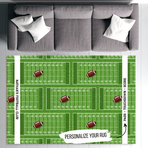 Football Field Football Player Personalized Text Rug