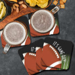 Football Field Game Day Square Paper Coaster<br><div class="desc">Customizable paper coasters feature a football on football field yard lines and the words "It's Game Day!"  MATCHING items in our store.</div>