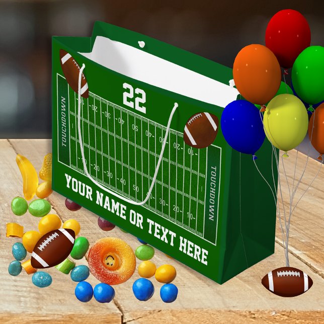 Football Field Gift Bags with Name and Number (Football Gift Bags. Cool, Football Field Gift Bags with Football Player's Name, Jersey Number, Team.)