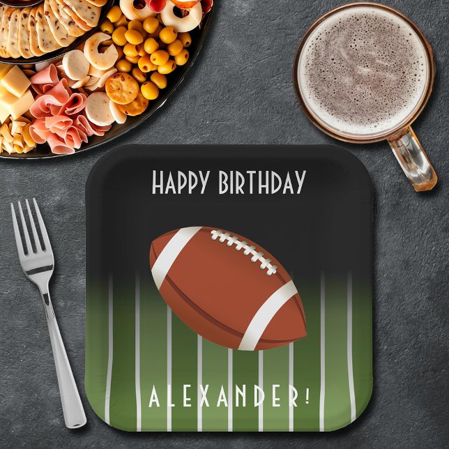 Football Field Happy Birthday Personalized Paper Plates (Football field happy birthday personalized square paper plates)