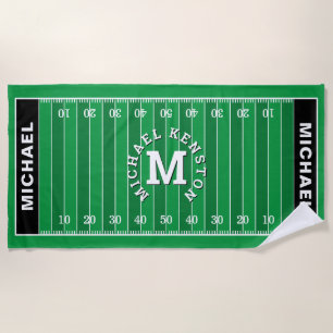 Football Field Sports Personalized Monogram Name Beach Towel