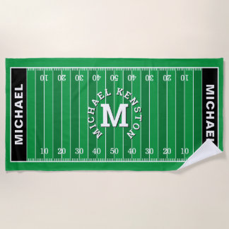 Football Field Sports Personalized Monogram Name Beach Towel