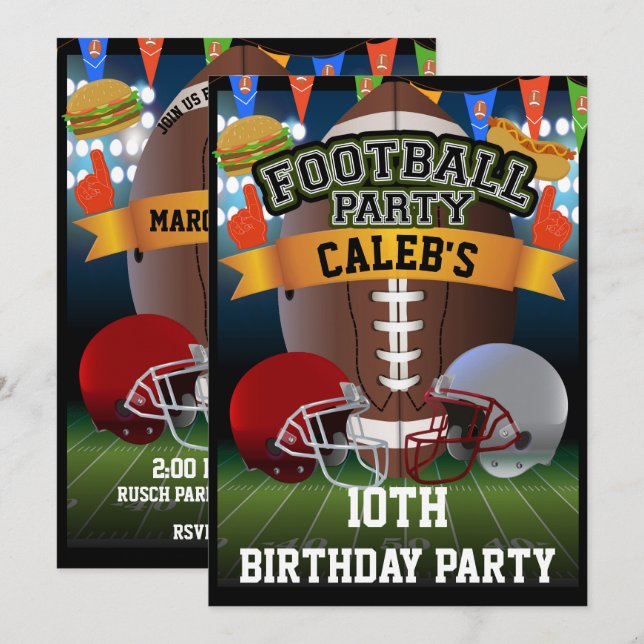 Football Field & Team Helmets Birthday Party Invitation (Front/Back)