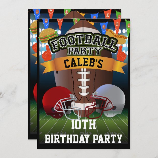 Football Field & Team Helmets Birthday Party Invitation (Front/Back)