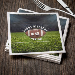 Football Field Team Number Sports Happy Birthday Napkins<br><div class="desc">Football field happy birthday paper plates with customizable name text and team number.  Great for sports fans,  men and boys.</div>