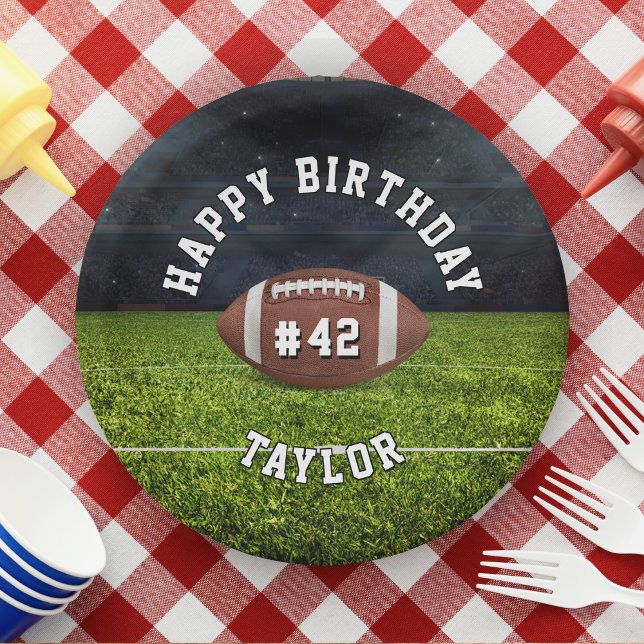 Football Field Team Number Sports Happy Birthday Paper Plates (American football birthday paper plates)