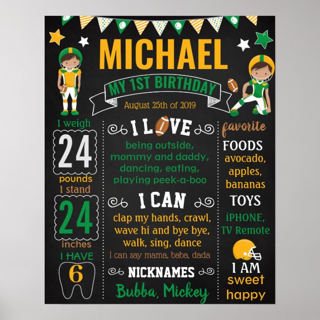 Football First Birthday chalkboard sign (Front)