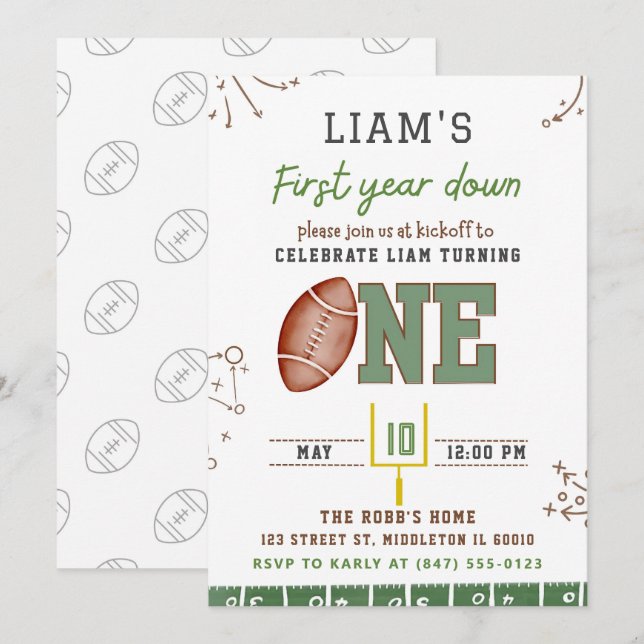 Football First Birthday Invitation, Editable Sport Invitation (Front/Back)