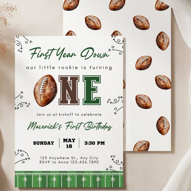 Football First Birthday Invite First Year Down 1ST (Creator Uploaded)