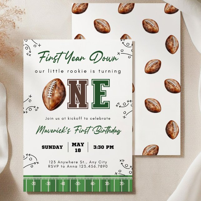 Football First Birthday Invite, First Year Down In Invitation (Creator Uploaded)