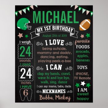 Football First Birthday Party Chalkboard Poster by 10x10us at Zazzle