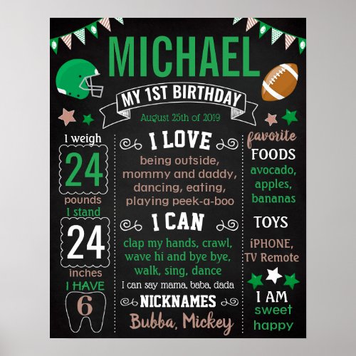 Football First Birthday Party chalkboard Poster