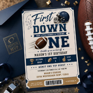 Football First Down ONE 1st Birthday Invitation